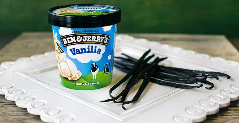 Ben & Jerry's Vanilla ice cream made with Fairtrade certified vanilla.